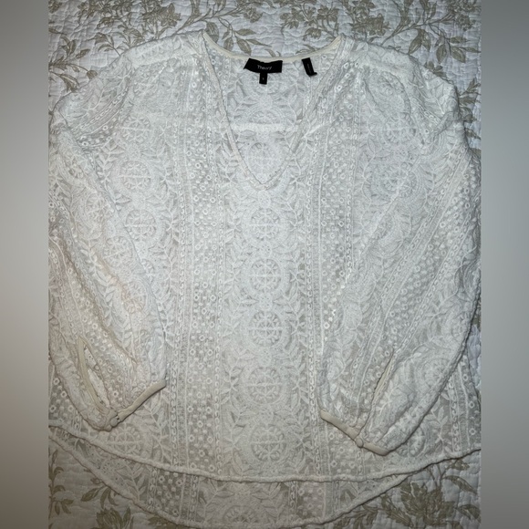 Theory Silk Lace Embroidered Top Shirt Blouse, size small, BohoChic Feminine - Picture 2 of 15